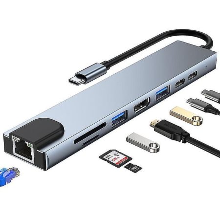 8 In 1 USB C Adapter ,Type C HUB Ethernet HDMI Adapter Hub