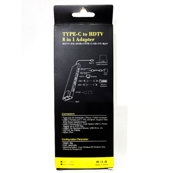 8 In 1 USB C Adapter ,Type C HUB Ethernet HDMI Adapter Hub