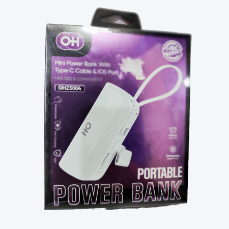OH Mobility 5000mAh Mini Power Bank – Portable, Fast Charge, Type-C & iOS Ports