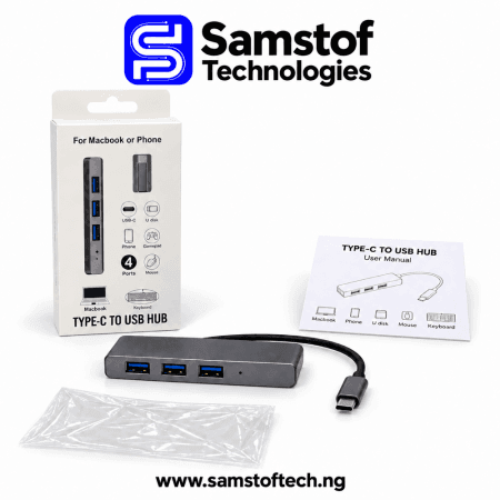 4-Port Type-C to USB 3.0 Hub Adapter for MacBook, Laptop & Phone